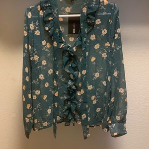 Green flower print blouse
